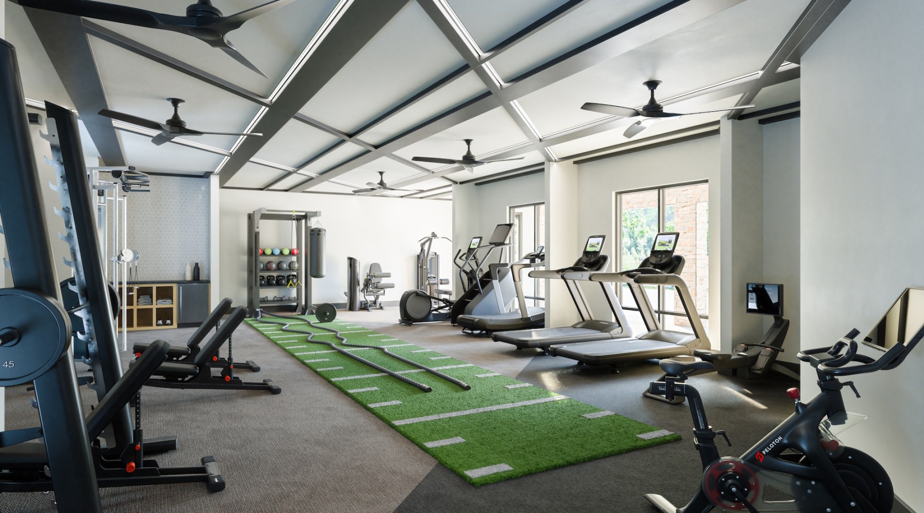 a gym with exercise equipment